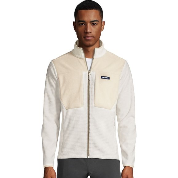 Lands' End Other - NEW Lands End Men's Grid Fleece Jacket Zip up Cream Ivory Beige Of White size L